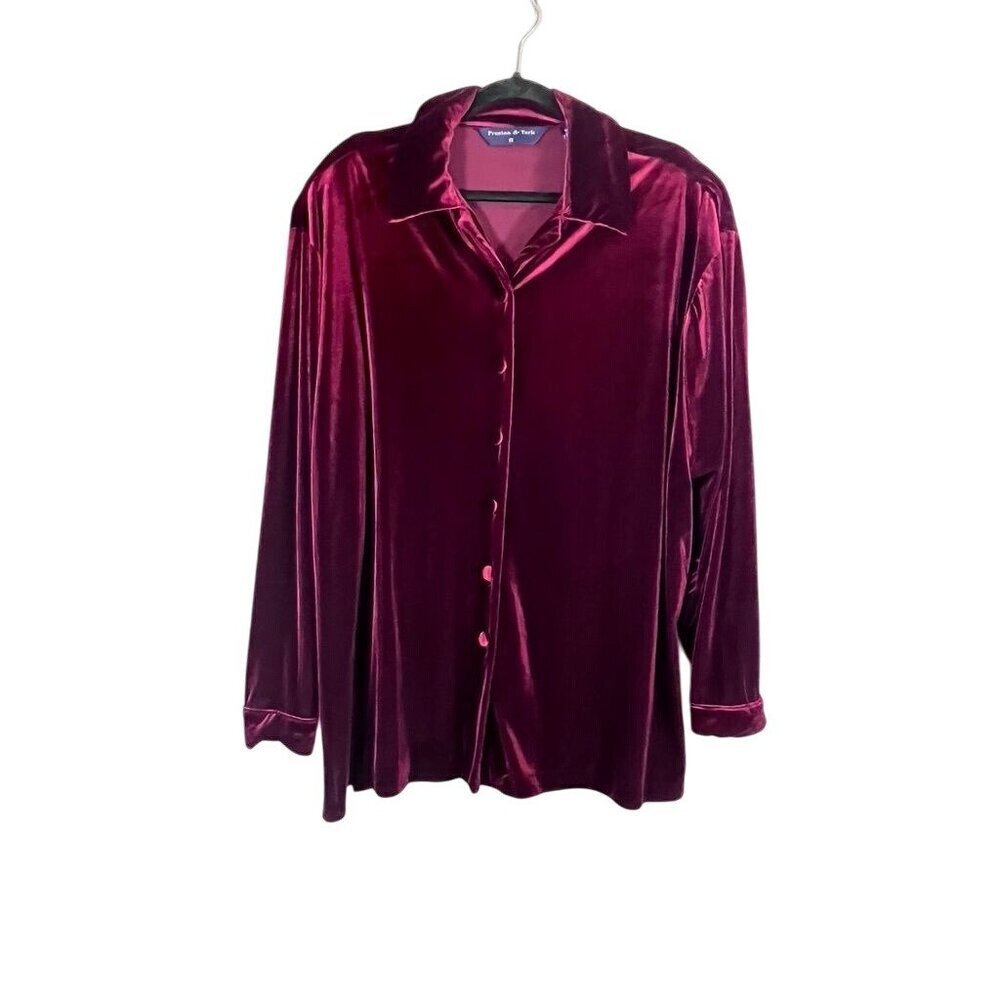 Vintage Velvet Shirt 1X Red Festive Holiday Neutral Dark Romance Old Money Soft